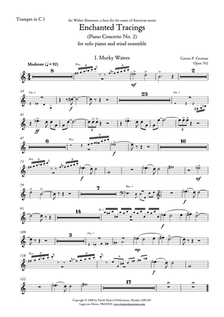 Carson Cooman Enchanted Tracings Piano Concerto No 2 2008 For Solo Piano And Wind Ensemble C Trumpet 1 Part Sheet Music