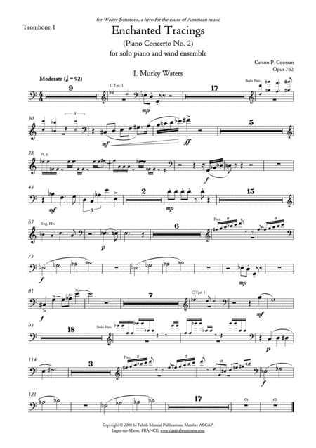Free Sheet Music Carson Cooman Enchanted Tracings Piano Concerto No 2 2008 For Solo Piano And Wind Ensemble Trombone 1 Part