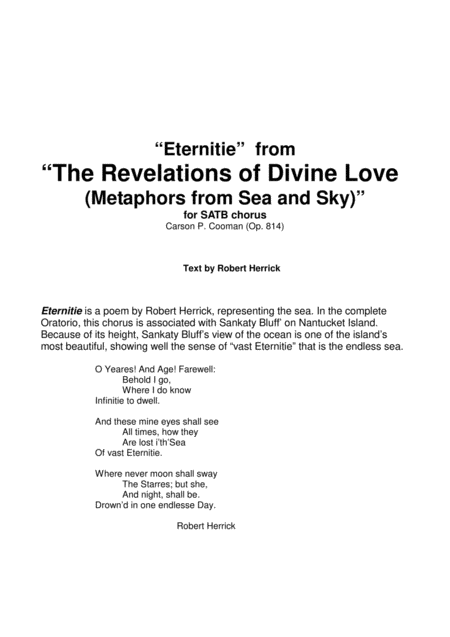 Free Sheet Music Carson Cooman Eternitie From The Revelations Of Divine Love Metaphors From Sea And Sky For Satb Chorus