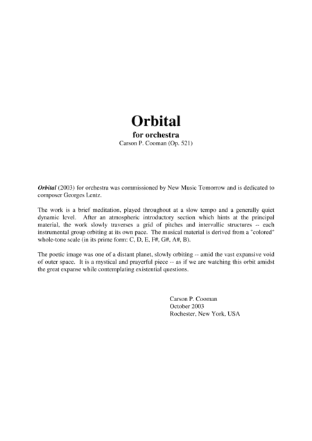 Free Sheet Music Carson Cooman Orbital For Orchestra Score Only