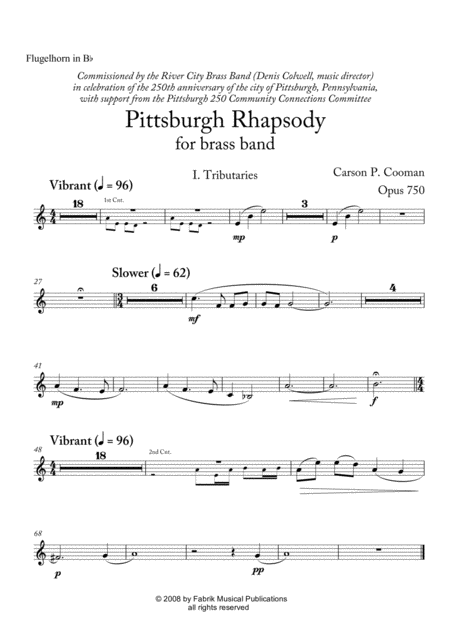 Free Sheet Music Carson Cooman Pittsburgh Rhapsody 2008 For Brass Band Flugelhorn Part