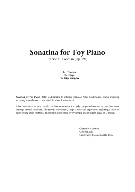 Free Sheet Music Carson Cooman Sonatina For Toy Piano