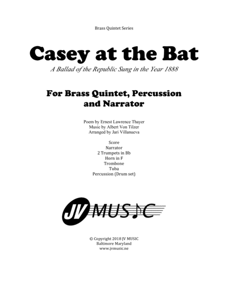 Free Sheet Music Casey At The Bat For Brass Quintet Percussion And Narrator