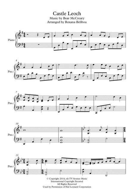 Castle Leoch From Outlander Piano Sheet Music