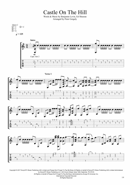 Castle On The Hill Fingerstyle Guitar Sheet Music