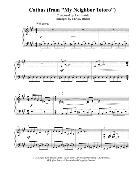 Catbus From My Neighbor Totoro Intermediate Piano Sheet Music