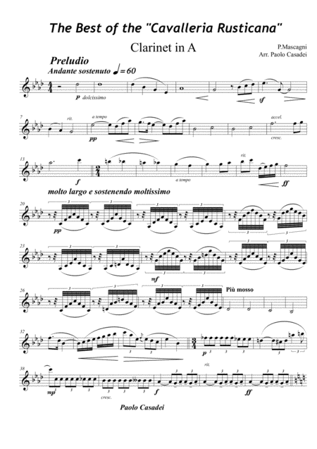 Free Sheet Music Cavalleria Rusticana Per Quintetto Di Fiati Clarinet In A