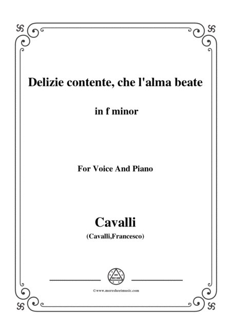 Free Sheet Music Cavalli Delizie Contente Che L Alma Beate From Giasone In F Minor For Voice And Piano