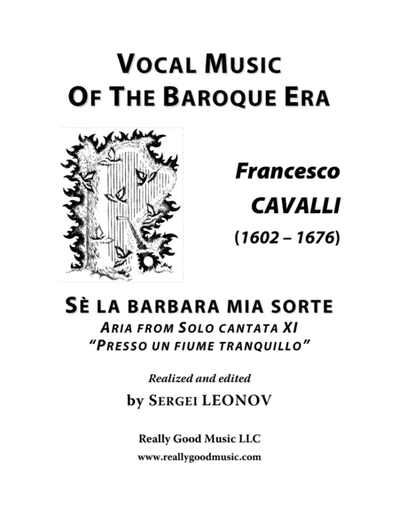 Cavalli Francescos La Barbara Mia Sorte Aria From The Cantata Arranged For Voice And Piano F Minor Sheet Music