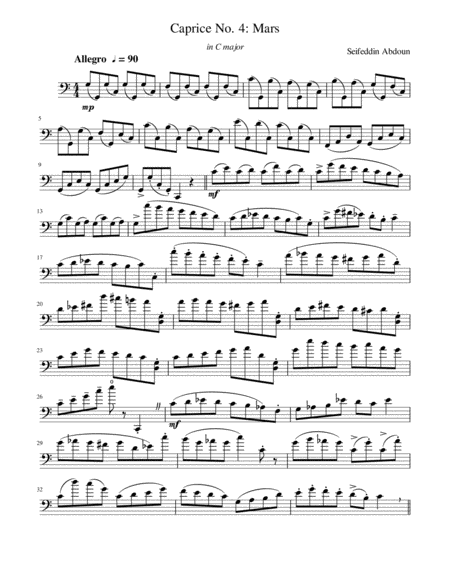 Cello Caprice No 4 Mars In C Major Sheet Music