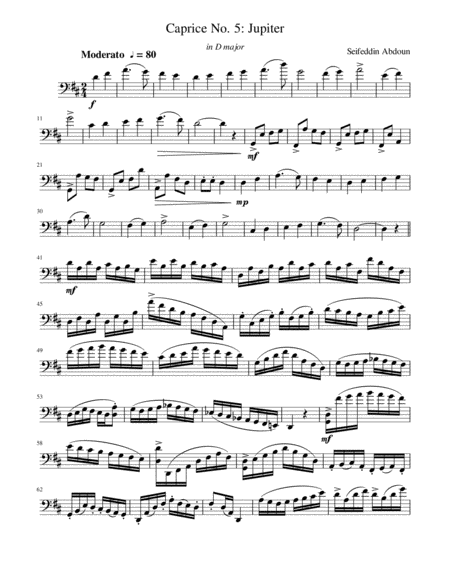 Cello Caprice No 5 Jupiter In D Major Sheet Music