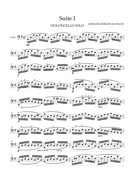 Free Sheet Music Cello Suite No 1 In G Major Prelude