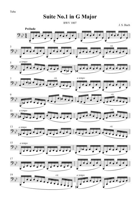 Cello Suite No 1 Prelude For Tuba J Bach Bwv1007 Sheet Music