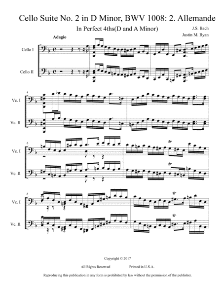 Free Sheet Music Cello Suite No 2 Bwv 1008 2 Allemande