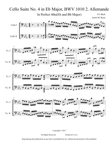 Free Sheet Music Cello Suite No 4 Bwv 1010 2 Allemande