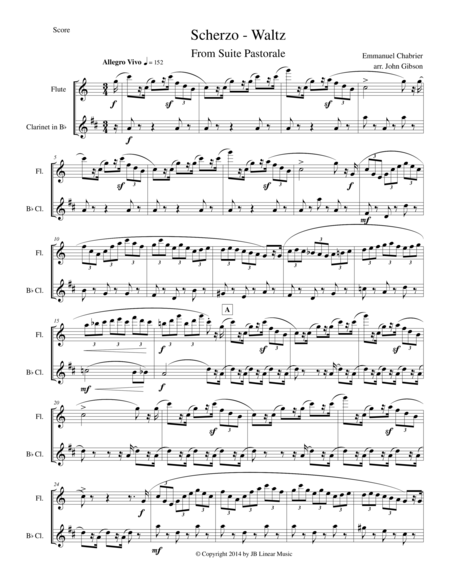 Free Sheet Music Chabrier Flute And Clarinet Duet Scherzo From Suite Pastorale