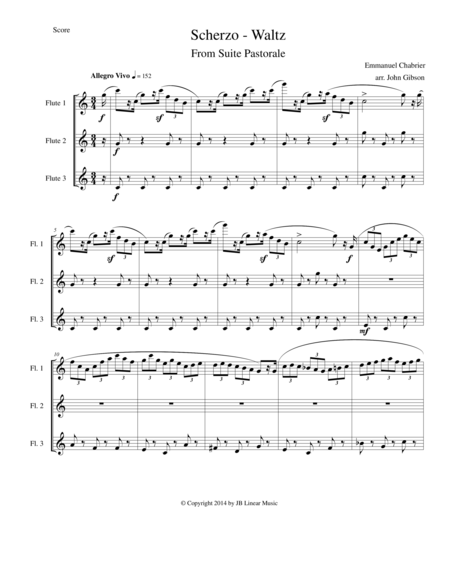 Free Sheet Music Chabrier Flute Trio Scherzo From Suite Pastorale