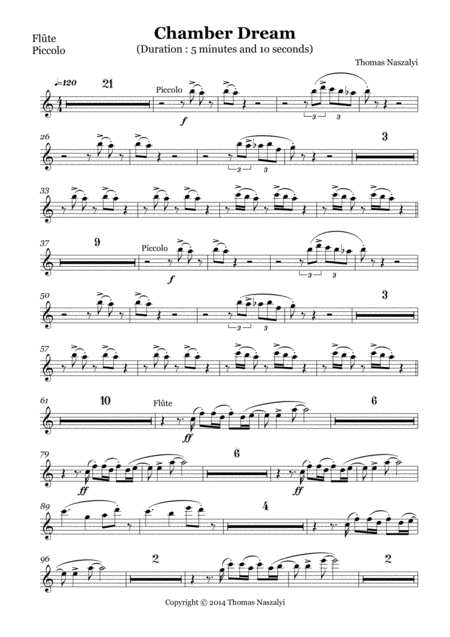 Free Sheet Music Chamber Dream Flute And Piccolo Part