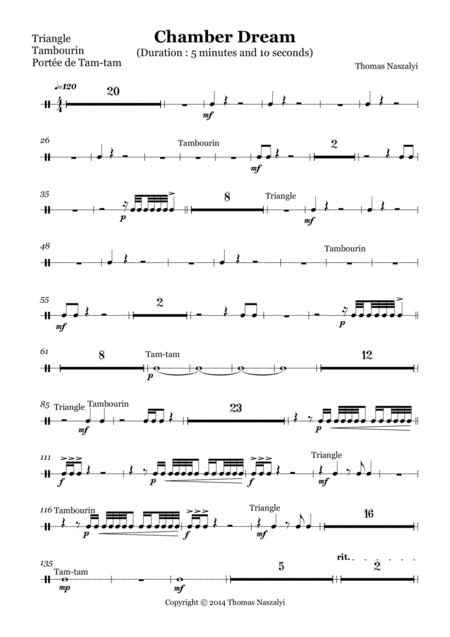 Free Sheet Music Chamber Dream Multi Percussion Part