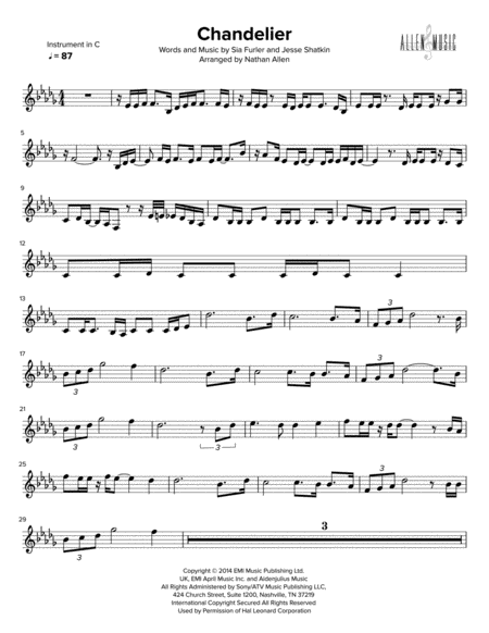 Chandelier C Instruments Sheet Music