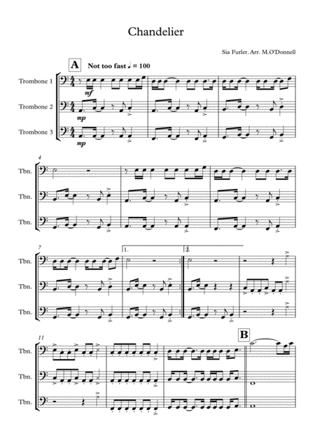 Chandelier For Three Trombones Sheet Music