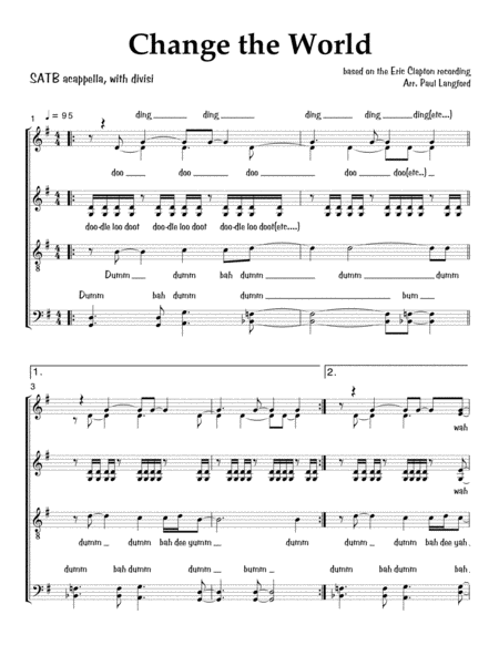 Free Sheet Music Change The World Satb Acappella