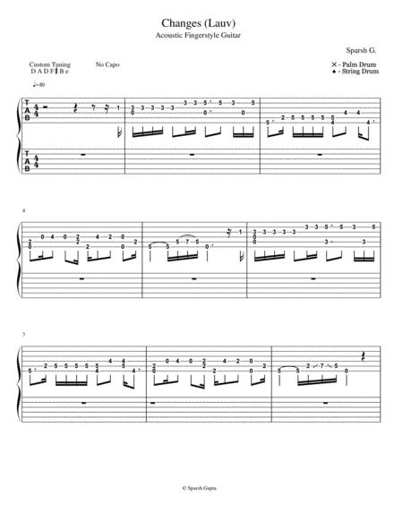 Changes Lauv Acoustic Fingerstyle Guitar Tab Sheet Music