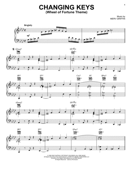 Free Sheet Music Changing Keys Wheel Of Fortune Theme