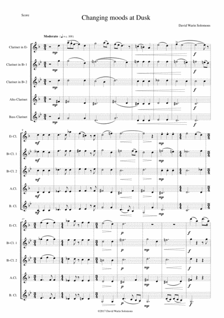 Changing Moods At Dusk For Clarinet Quintet E Flat 2 B Flats Alto Bass Sheet Music