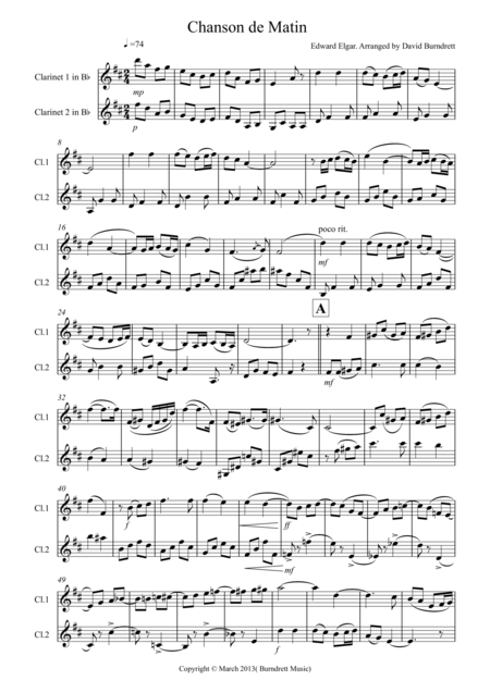 Chanson De Matin For Clarinet Duet Sheet Music