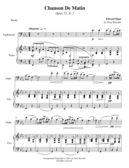 Free Sheet Music Chanson De Matin Opus 15 N 2