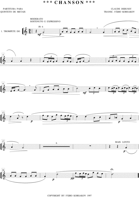 Free Sheet Music Chanson Debussy Brass Quintet