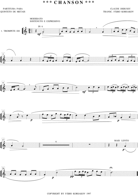 Chanson Debussy Brass Quintet Sheet Music