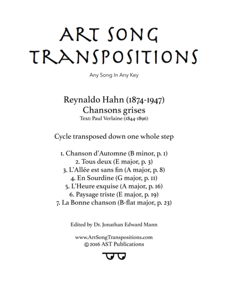 Chansons Grises Transposed Down One Whole Step Sheet Music