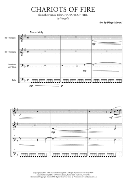 Chariots Of Fire From The Feature Film Chariots Of Fire For Brass Quartet Sheet Music