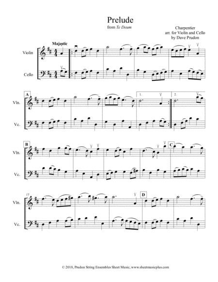 Charpentier Prelude From Te Deum For Violin And Cello Sheet Music