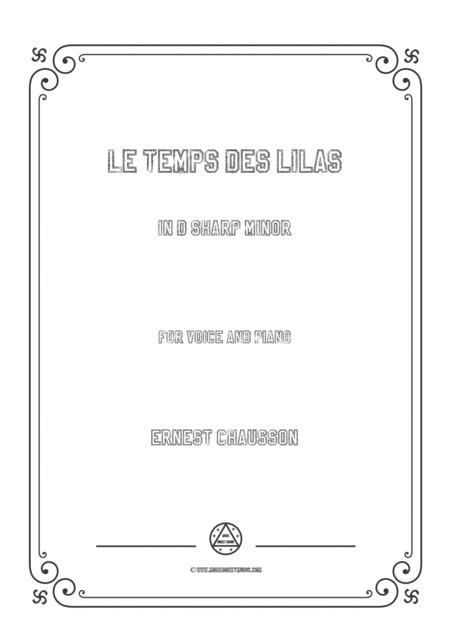 Chausson Le Temps Des Lilas In D Sharp Minor For Voice And Piano Sheet Music