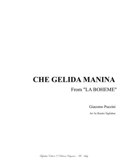 Free Sheet Music Che Gelida Manina G Puccini From La Boheme For Tenor And Piano In C Major