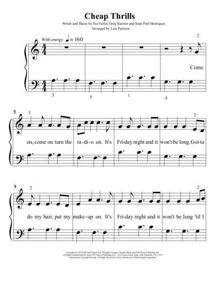 Cheap Thrills Easy Piano Sheet Music