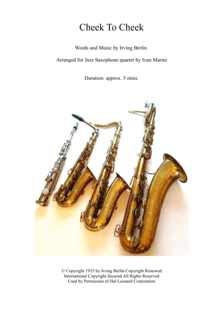 Cheek To Cheek Jazz Saxophone Quartet Sheet Music