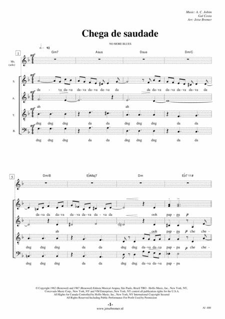 Chega De Saudade No More Blues Saatb A Cappella Sheet Music