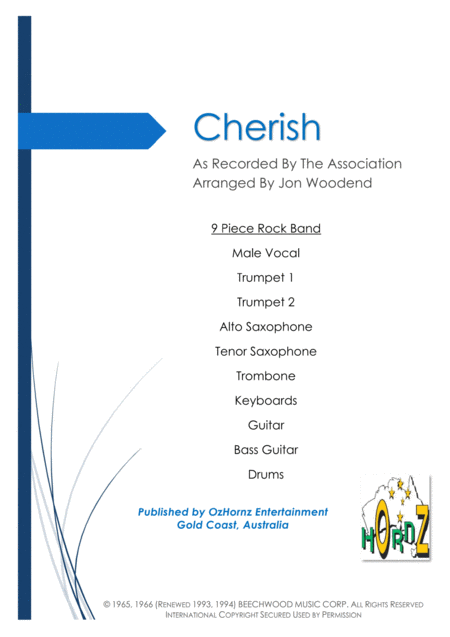 Cherish 9 Piece Rock Band Sheet Music