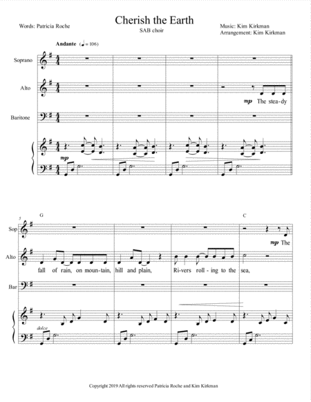 Cherish The Earth Sab Choir And Piano Sheet Music