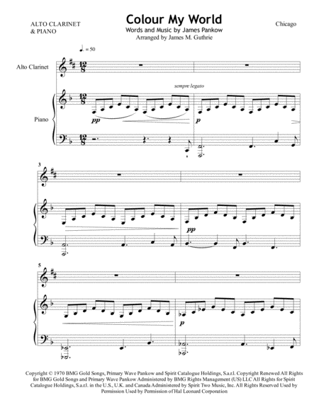 Chicago Colour My World For Alto Clarinet Piano Sheet Music