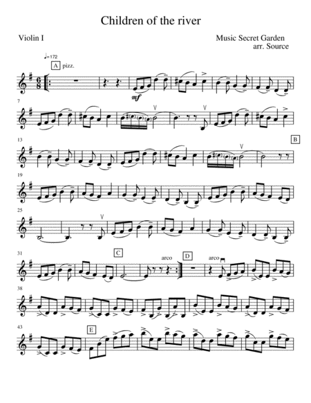 Children Of The River Violin I Oboe Clarinet Or Flute Part Sheet Music