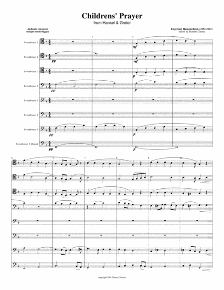 Childrens Prayer From Hansel Gretel For 8 Part Trombone Ensemble Choir Sheet Music