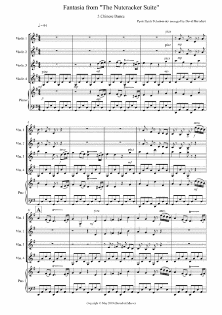 Chinese Dance Fantasia From Nutcracker For Violin Quartet Sheet Music