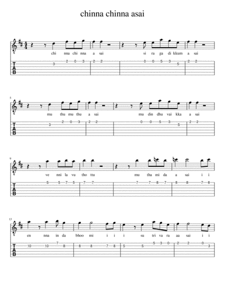 Free Sheet Music Chinna Chinna Asai