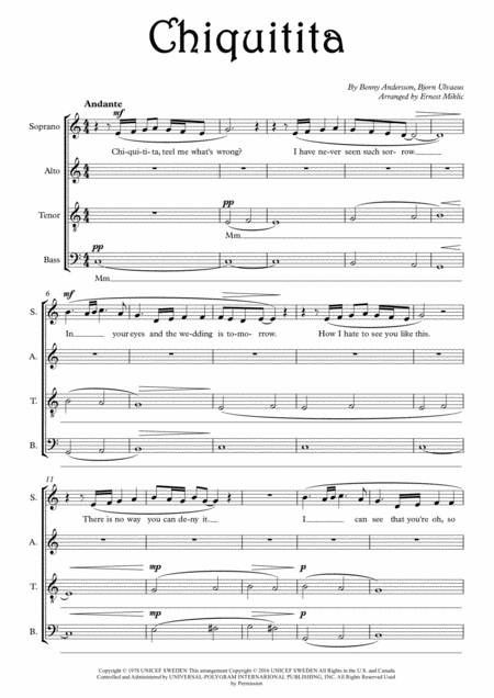 Free Sheet Music Chiquitita