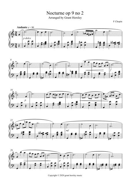 Chopin Famous Nocturne Op 9 No 2 Easier Version Intermediate Sheet Music